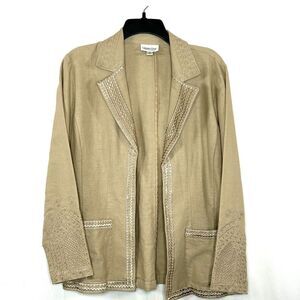 Cold Water Creek Women's Blazer Jacket Linen Cotten Sz S Beige Embroidered